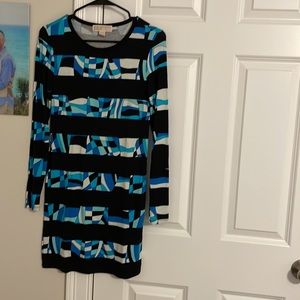MICHAEL Michael Kors - Long Sleeve Crew Neck Patterned & Stripes Dress - XS.